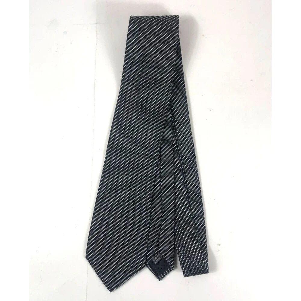 DONA Black & White Geometric Micro Pattern Tie 100% Silk Handmade Necktie Long